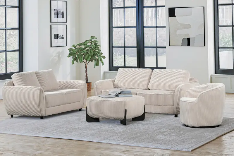 Beige Corduroy 4-Piece Living Room Set (Sofa, Loveseat, Chair, Ottoman)