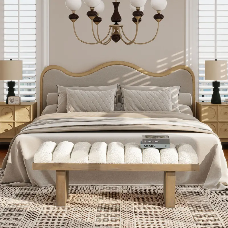 Bella Ivory White Upholstered Modern Accent Bench with Clean Lines