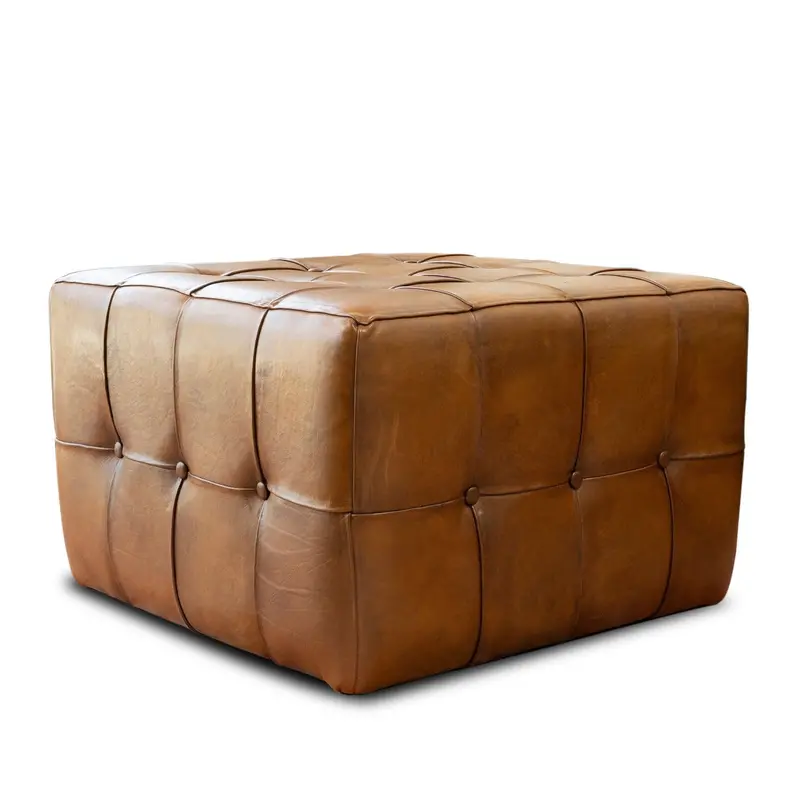 Benjiro Square Ottoman – Textured Tan Fabric with Low Profile Design