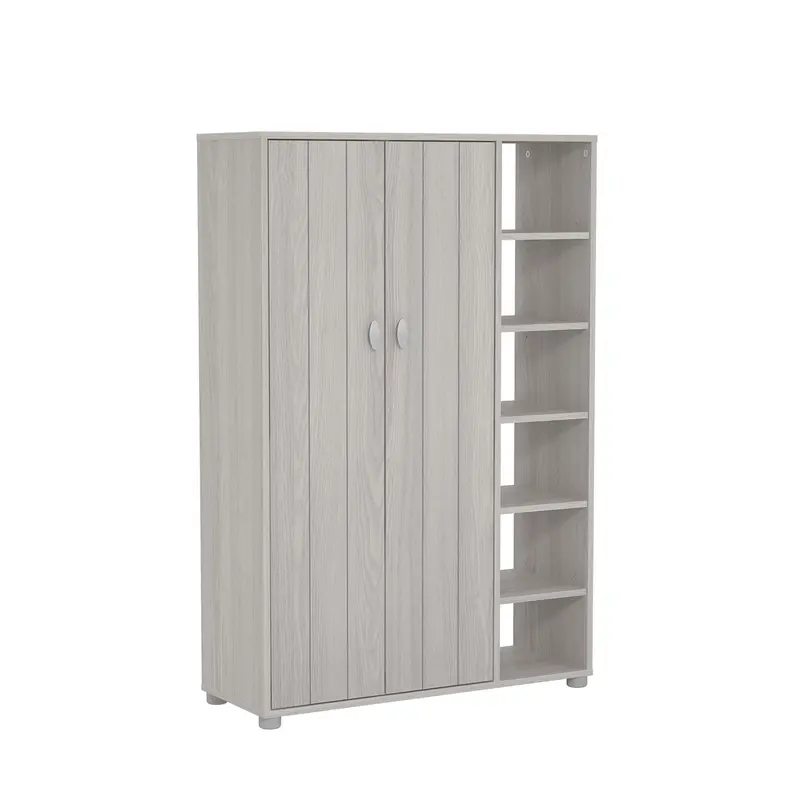 Bideford Slimline Shoe Cabinet – Light Grey Tall Storage Unit with 2 Doors & 12 Adjustable Shelves
