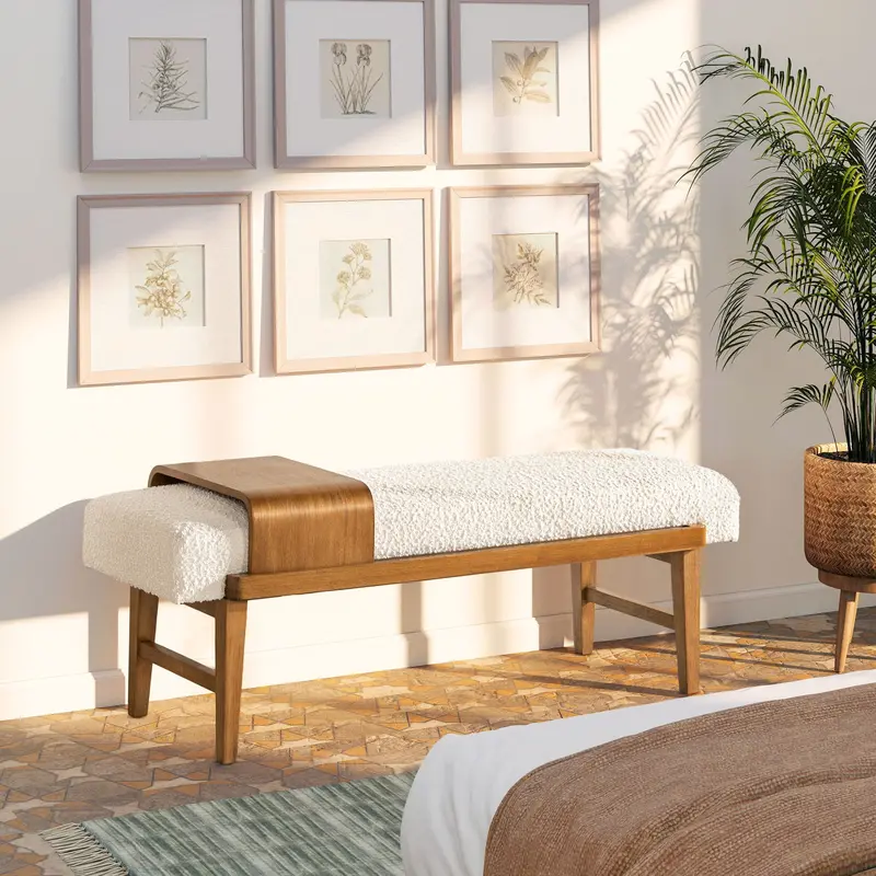 Billie Ivory White Telephone Bench with Hidden Sliding Shelf – Compact Entryway Seating