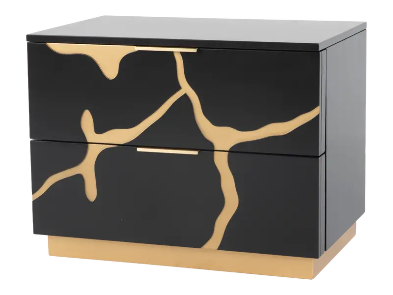 Black and Gold 2-Drawer Nightstand – Modern Luxury Bedside Table