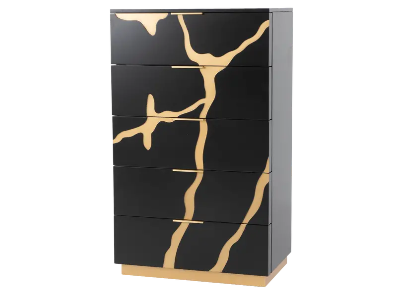 Black and Gold 5-Drawer Chest – Luxury Bedroom Storage Unit