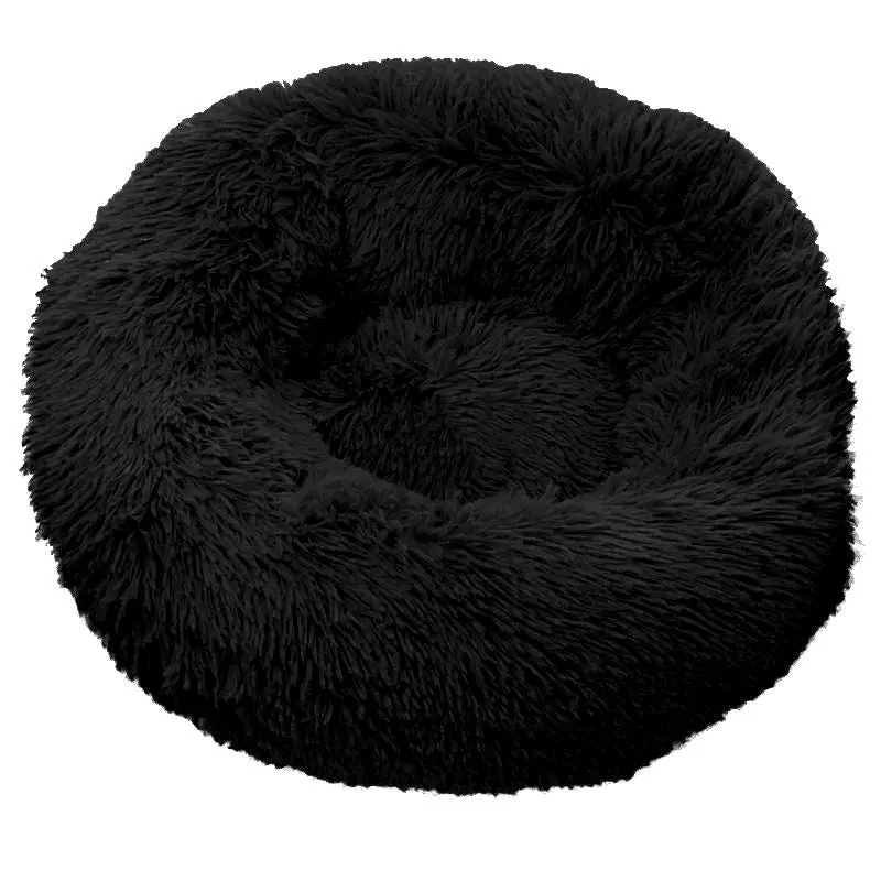 Black Fluffy Donut-Style Pet Bed – 50cm Diameter