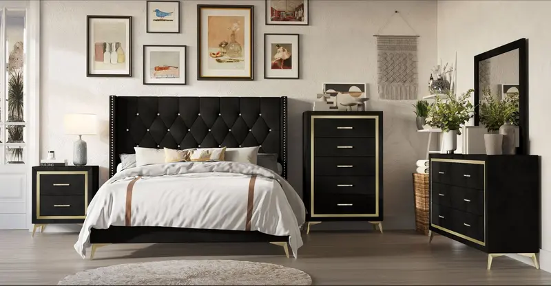Black & Gold 5-Drawer Chest – Modern Glam Storage Solution