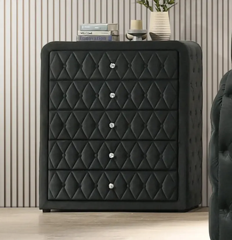 Black Velvet Five-Drawer Statement Chest – Luxe Bedroom Accent