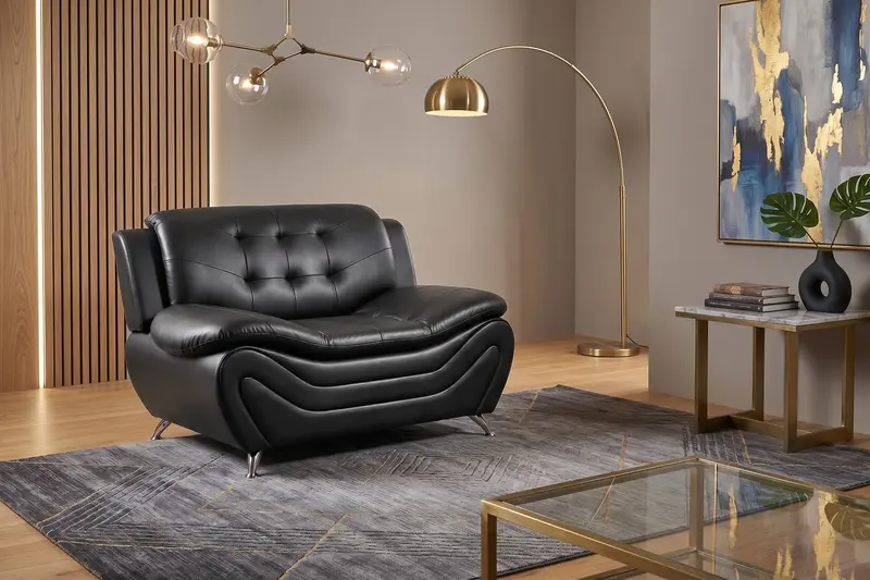 Black Wave-Tufted Accent Chair with Button-Down Back Design