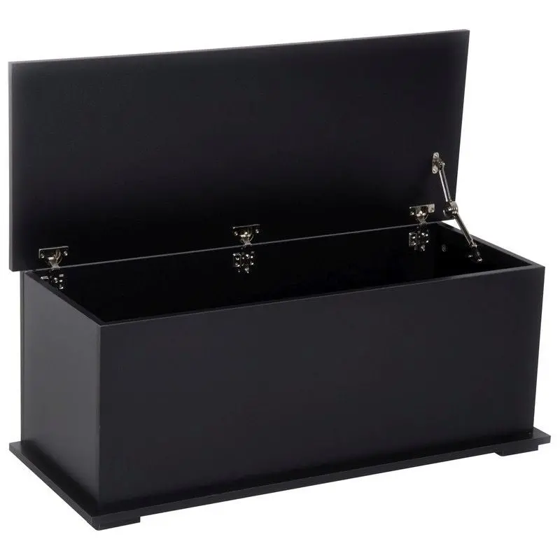 Black Wooden Storage Ottoman – Lid-Closing Bench Seat for Blankets, Toys or Linens