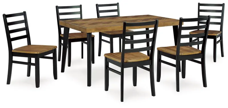 Blondon 7-Piece Rectangular Dining Set – Brown and Black Finish