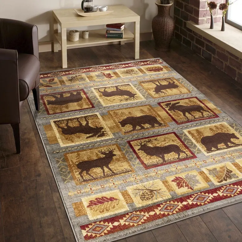 Blue-Accented Lodge Area Rug (5’3″ x 7’3″) – Nature’s Nest Design