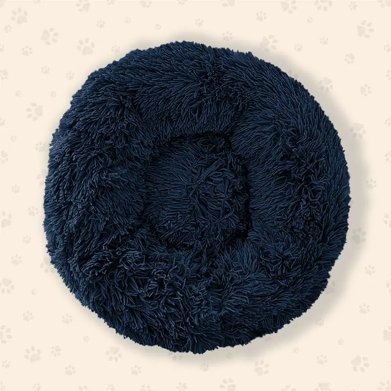 Blue and Black Fluffy Donut-Style Pet Bed – 60 x 26 cm