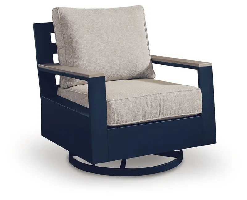 Blue Swivel Glider Chair with Weather-Resistant Cushion – East Beach