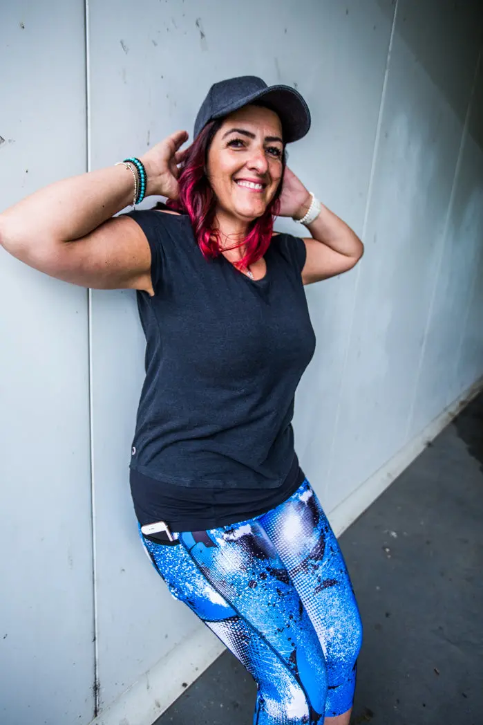 Blue, White & Black Geometric Leggings – Modern Tri-Color Design