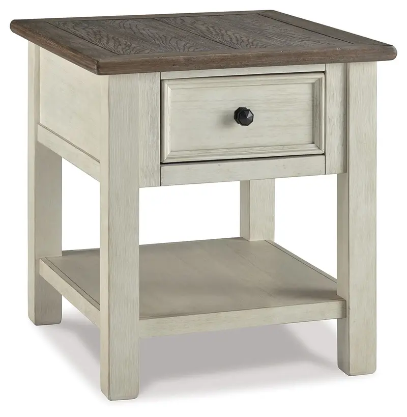 Bolanburg White-Brown-Beige Rectangular End Table – Multi-Material Accent Table