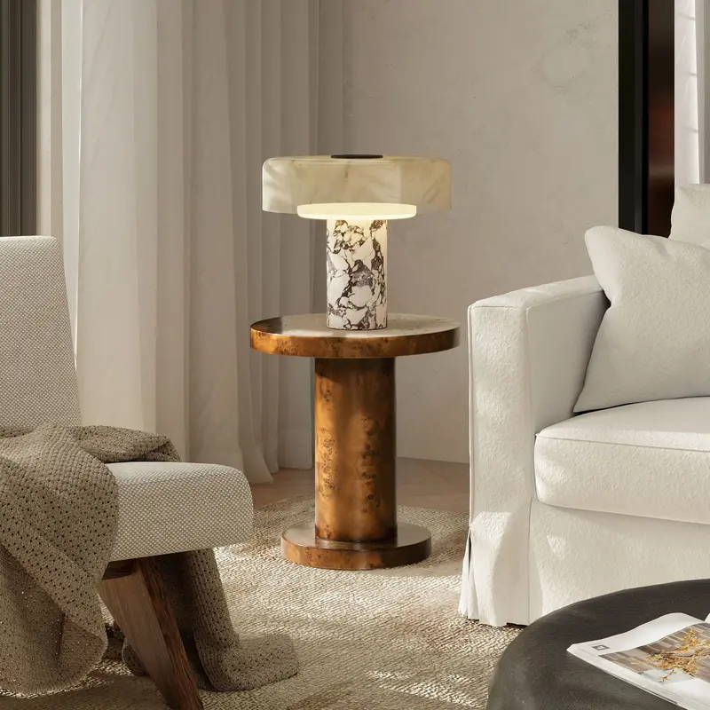 Bolin Burl-Wood Accent Side Table – Walnut Brown Pillar Design