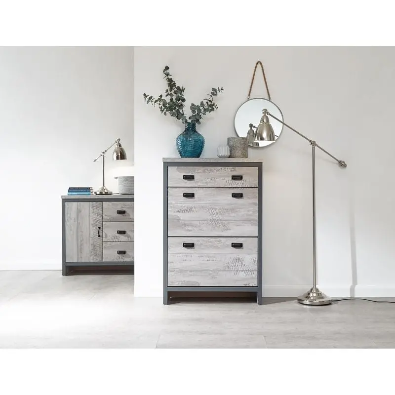 Boston Grey Metal-and-Wood Tall Shoe Cabinet with Two Doors, Two Shelves, and One Drawer