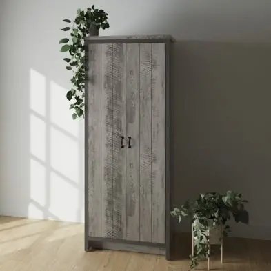 Boston Grey Tall Wardrobe – Slim 2-Door Storage Cabinet with Interior Shelf