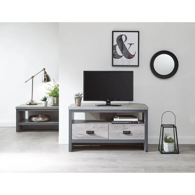 Boston Industrial-Style Grey TV Unit Combining Metal and Wood
