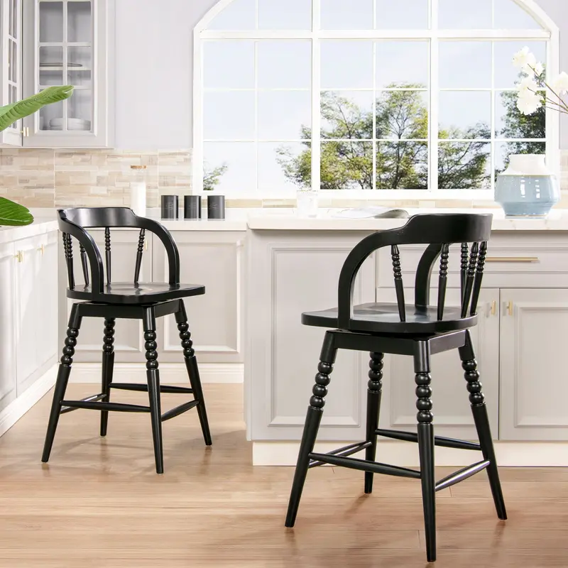 Breda Turned Bubble-Spindle Low-Back Counter Stool in Black