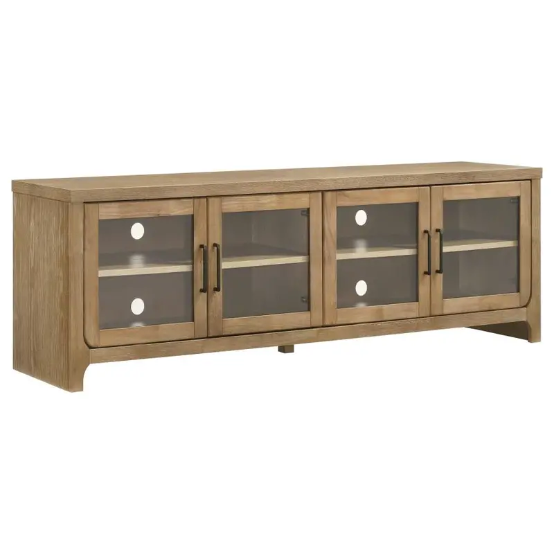 Brenham Washed Oak TV Stand – 79-Inch 4-Door Media Console with Open Shelving