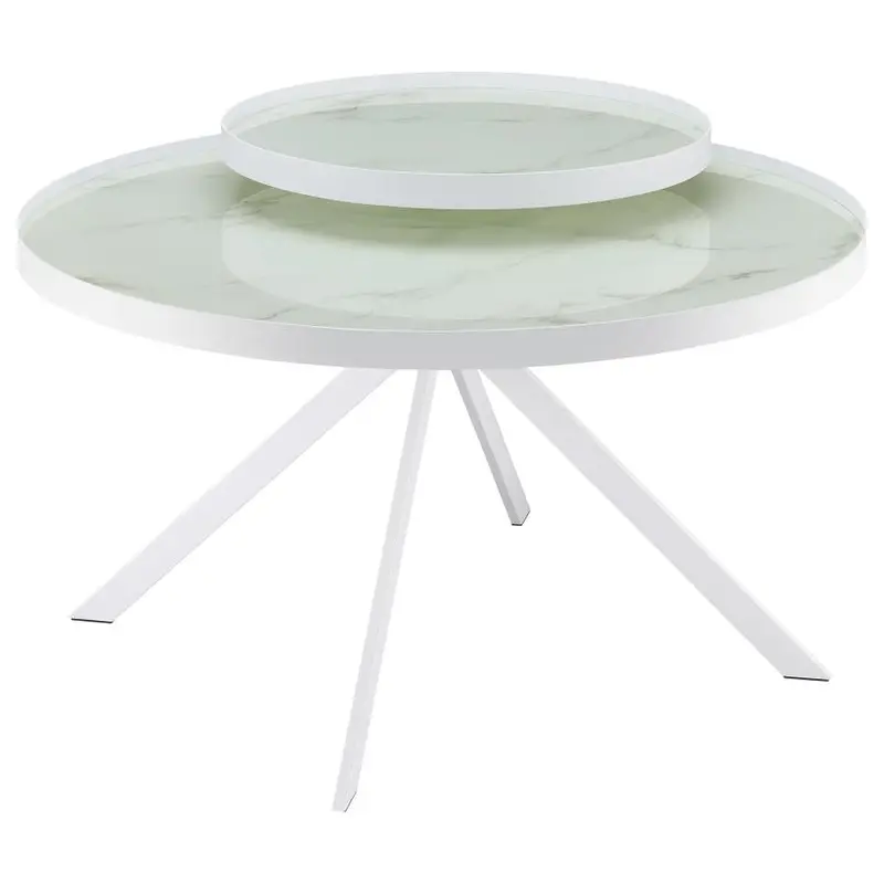 Briggs Round Coffee Table with Marble-Printed Tempered Glass Top