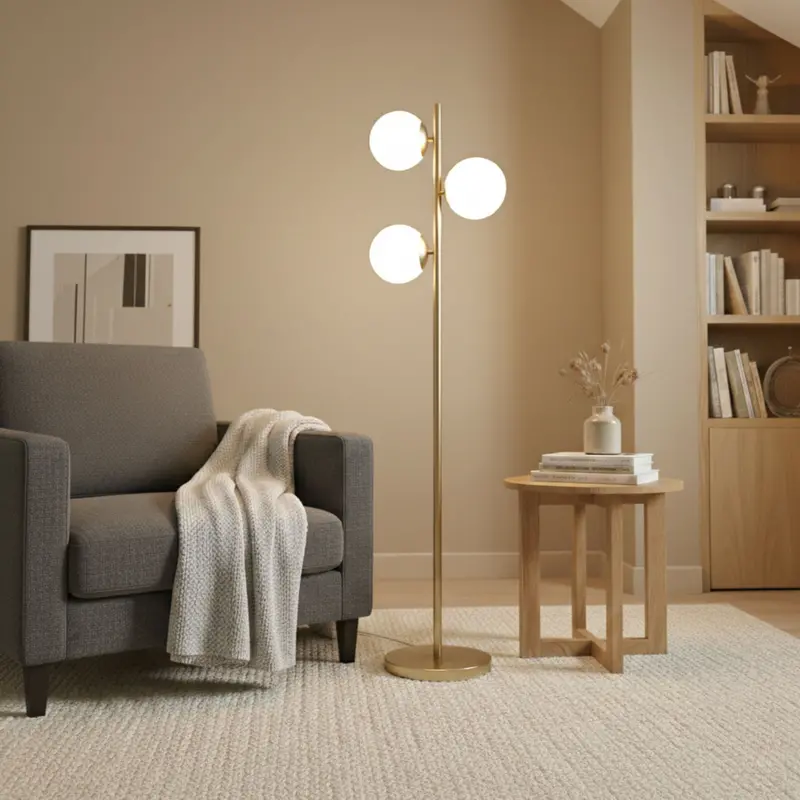 Brilliance Modern Floor Lamp with Opal Glass Shade and Gold-Tone Base