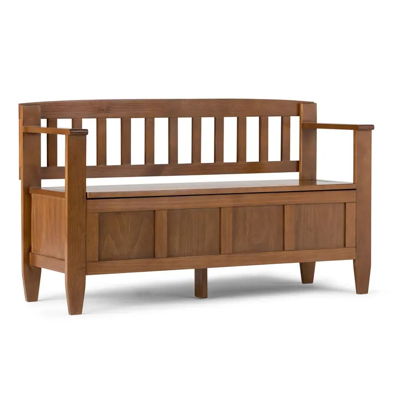 Brooklyn Entryway Bench with Storage – Medium Saddle Brown Leather Look