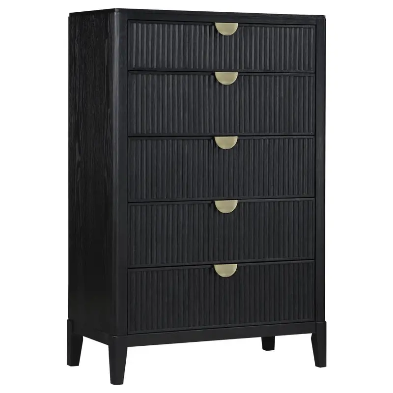 Brookmead Five-Drawer Bedroom Chest in Matte Black Finish