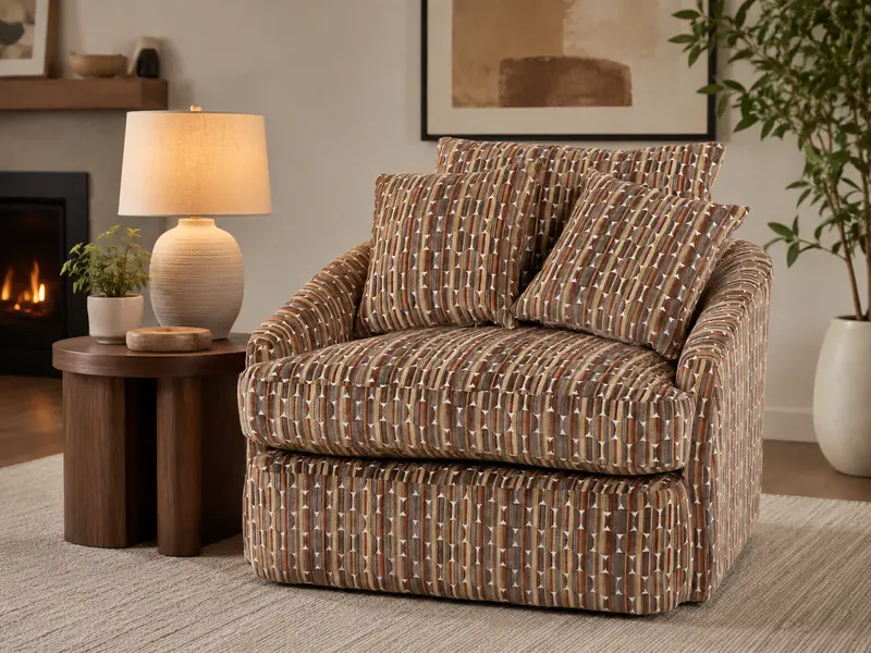 Brown Geometric Fabric Swivel Chair with Modern Silhouette