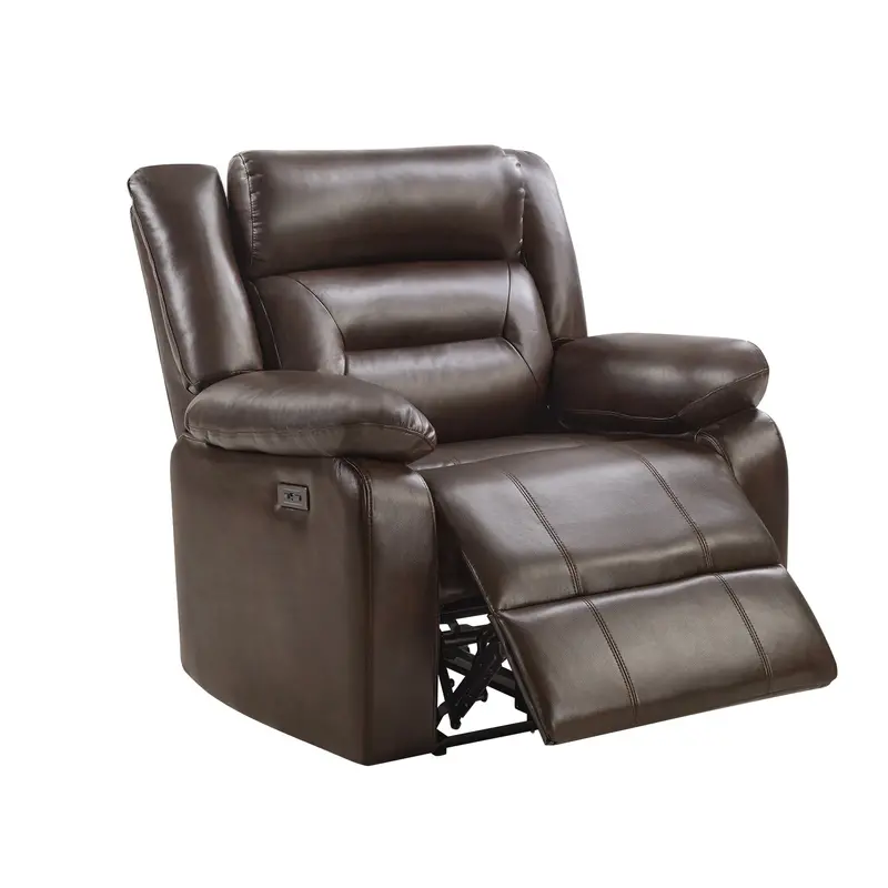 Brown Power Recliner with Pillow Top Arms and Plush Cushioned Back