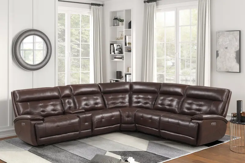 Brown Top-Grain Leather Power Reclining Sectional Sofa Set