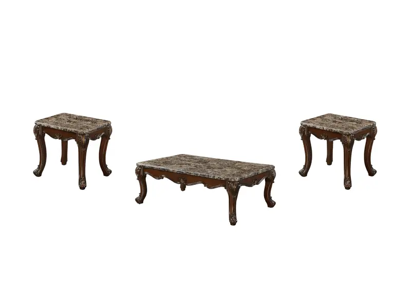 Brown Traditional 3-Piece Coffee Table Set Featuring Marble-Inspired Tops