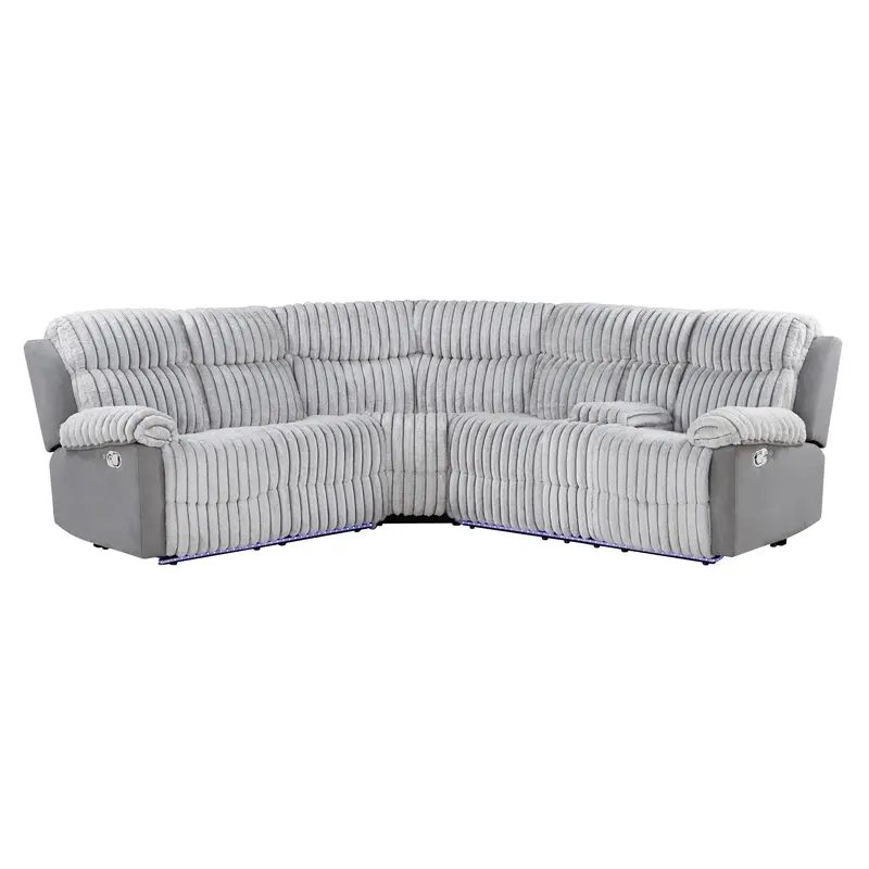 Bruni Gray Sectional Sofa with LED Lights & Manual Recline
