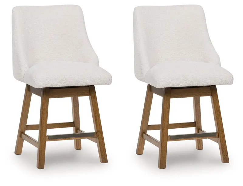 Cabalynn Oatmeal and Light Brown Swivel Barstools (Set of 2)