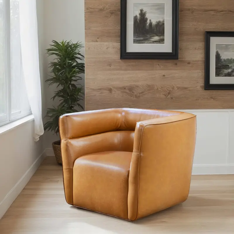 Callan Swivel Accent Chair in Warm Tan Fabric