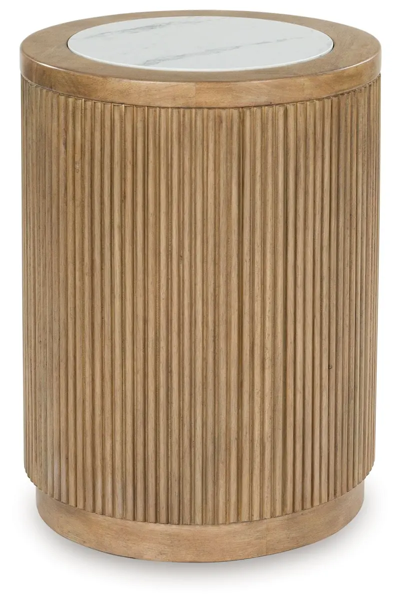 Camdill Light Brown and White Round End Table