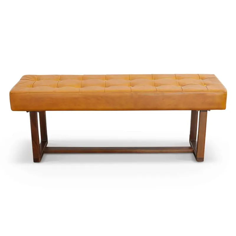 Cameron Transitional Bench – Brown and Tan Fabric with Solid Wood Legs