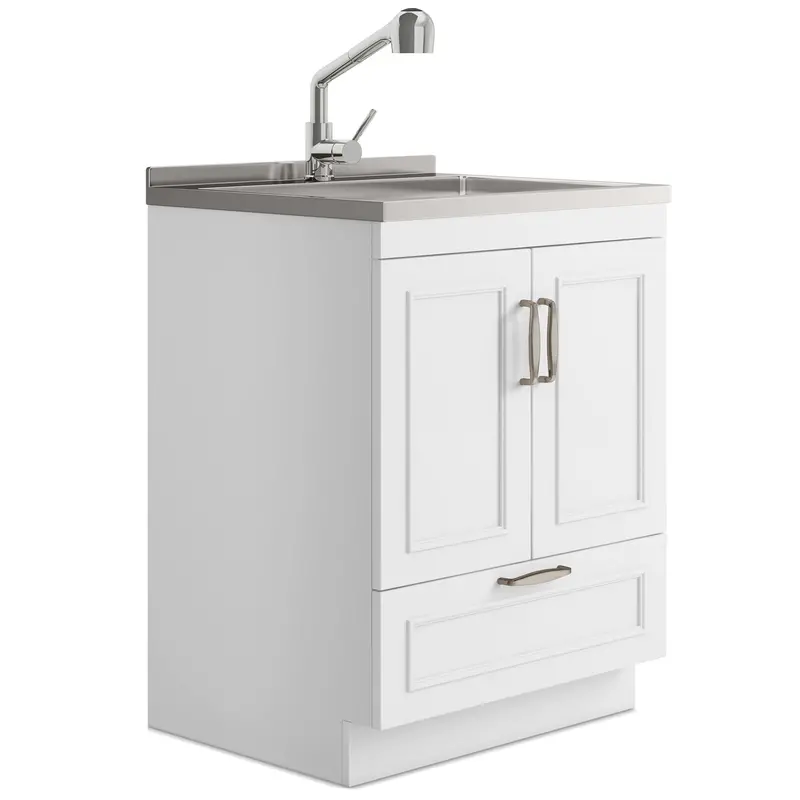 Cardinal Compact Laundry Cabinet Featuring Sink and Faucet – Matte White Finish