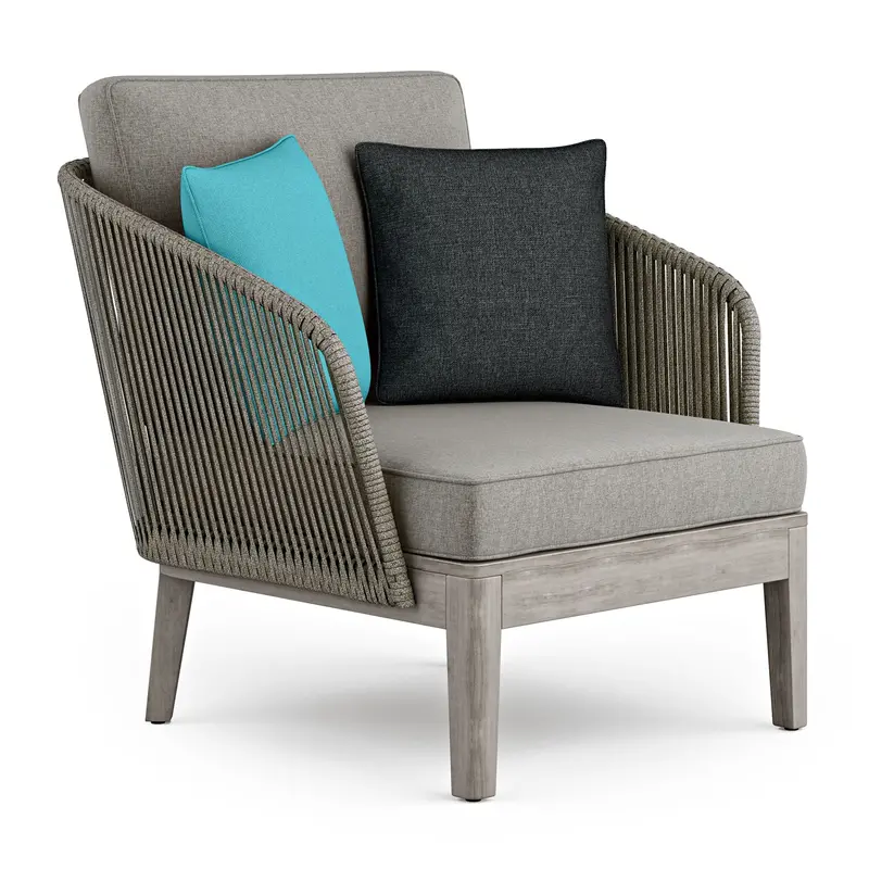 Carmel Outdoor Conversation Chair – Sand Drift Fabric on Teak-Inspired Frame