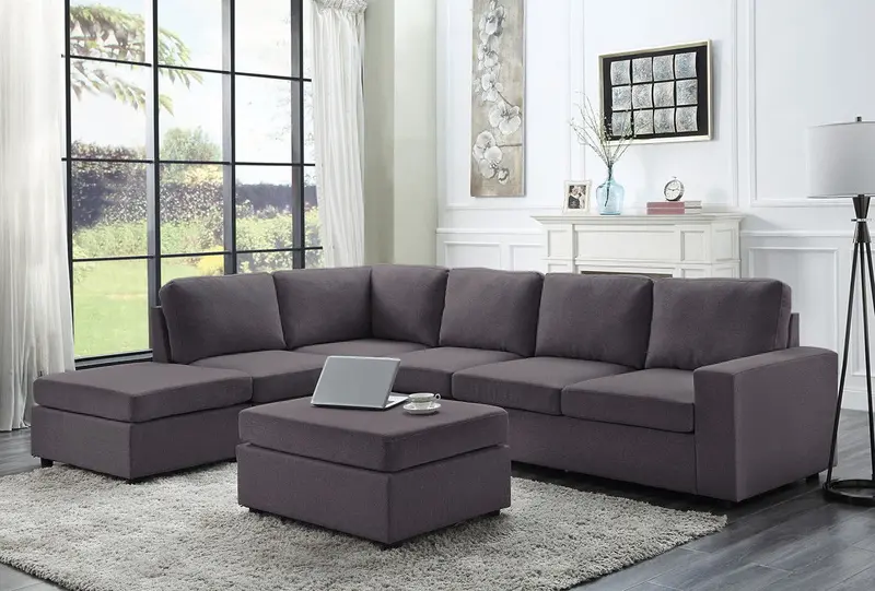 Cassia Modular Sectional Sofa – 7-Seat Reversible Configuration with Matching Ottoman
