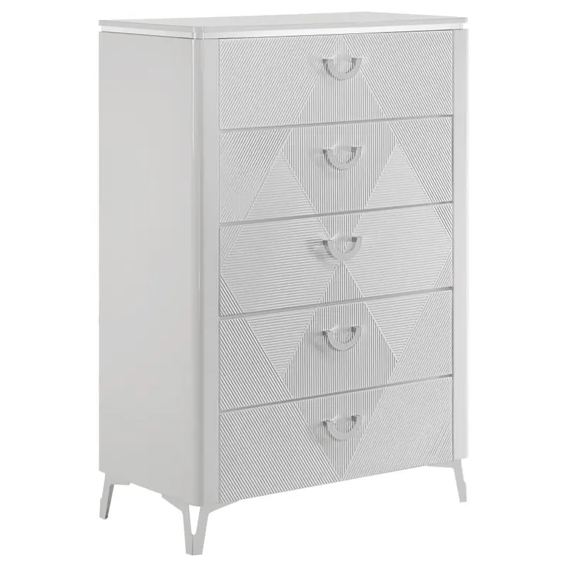 Cassia White High-Gloss 5-Drawer Bedroom Chest
