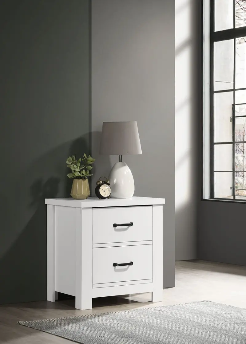 Cassini White Two-Drawer Nightstand for Bedroom