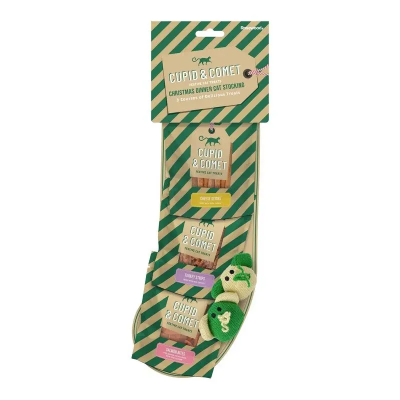 Cat-Themed Holiday Stocking – Seasonal Treat & Toy Gift Bag with Feline-Friendly Snacks (120 g)