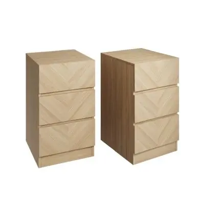 Catania Pair of Slim Nightstands – Light Brown 3-Drawer Bedside Tables with Modern Design