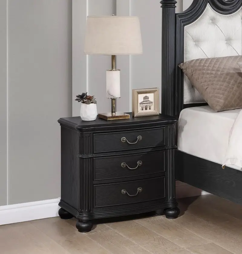Celina Black 3-Drawer Nightstand