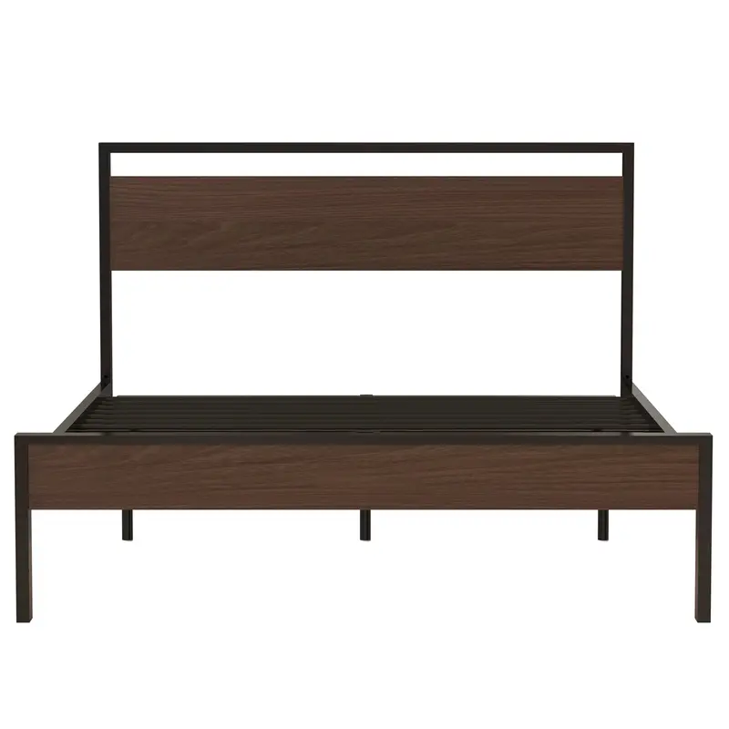 Ceres Industrial-Style Metal Bed Frame with Wooden Headboard