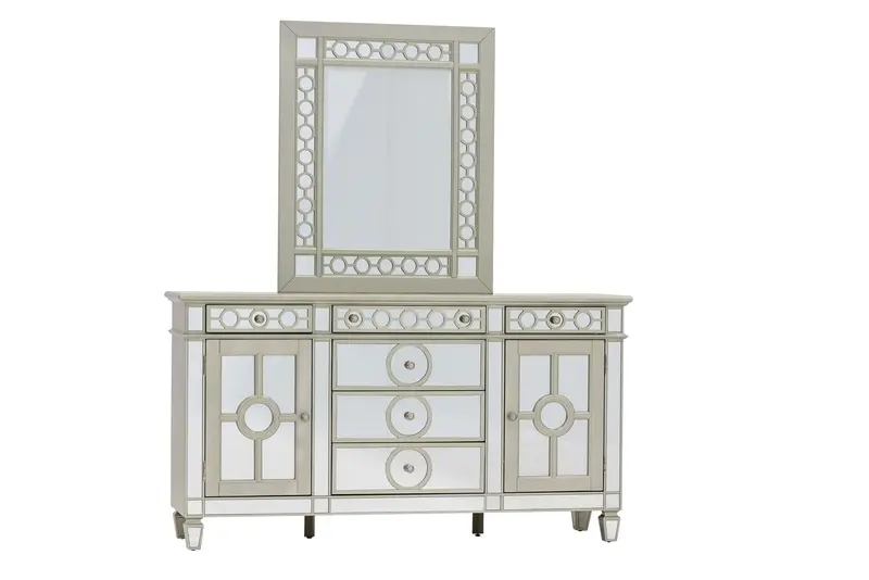 Champagne-Finish Glam Mirrored Sideboard and Buffet Cabinet