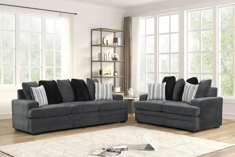 Charcoal Gray 2-Piece Contemporary Sofa and Loveseat Set – Minimalist Living Room Collection