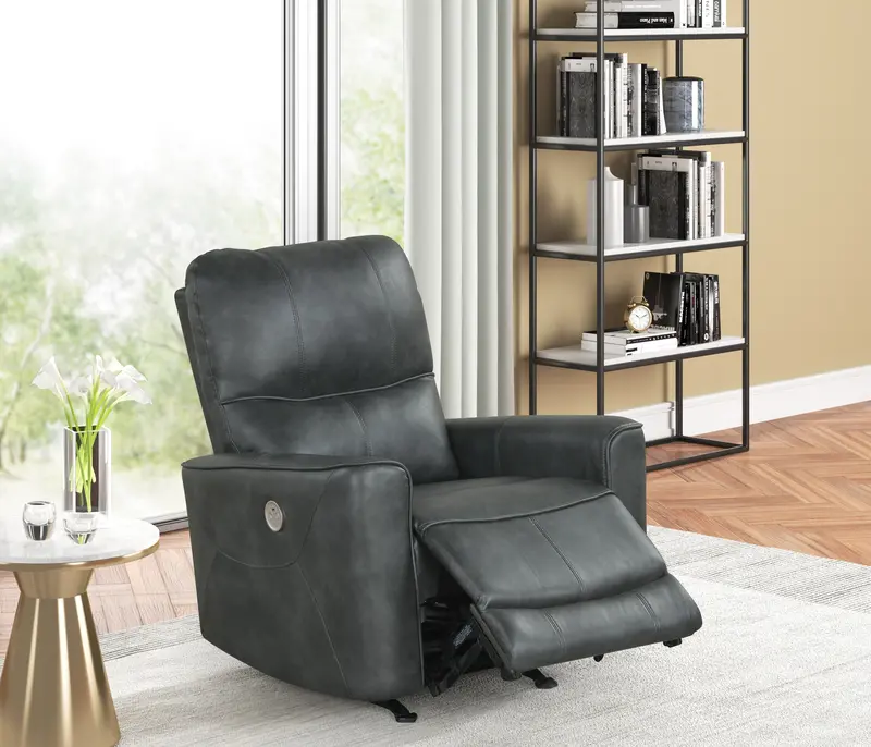 Charcoal Gray Air Leather Power Rocker Recliner with USB Charging Port