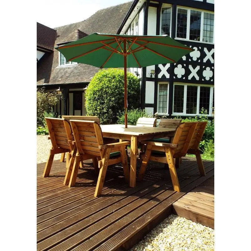 Charles Taylor Redwood Garden Dining Set – 8-Person, Green Cushion Option